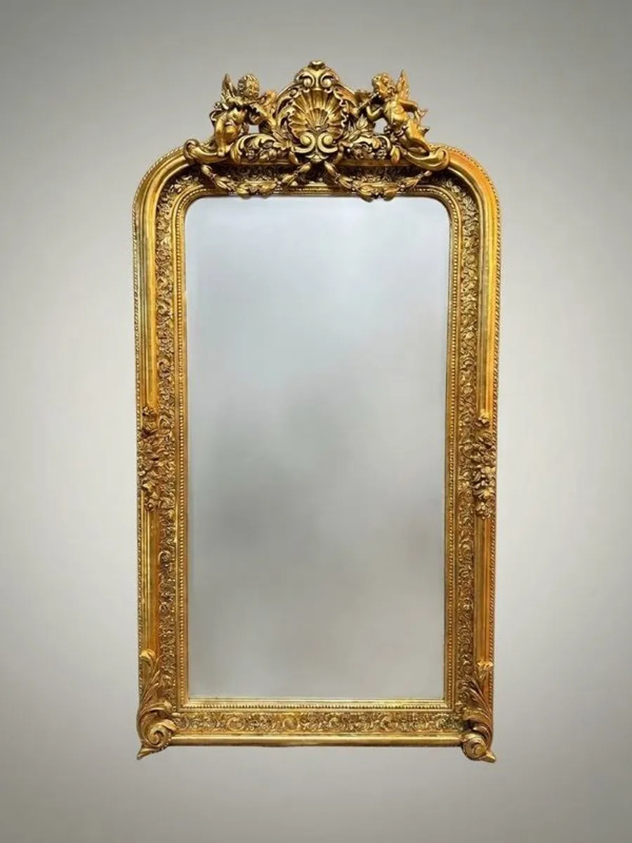 Gilt Wood & Plaster French Style Panel Mirror - Image 1
