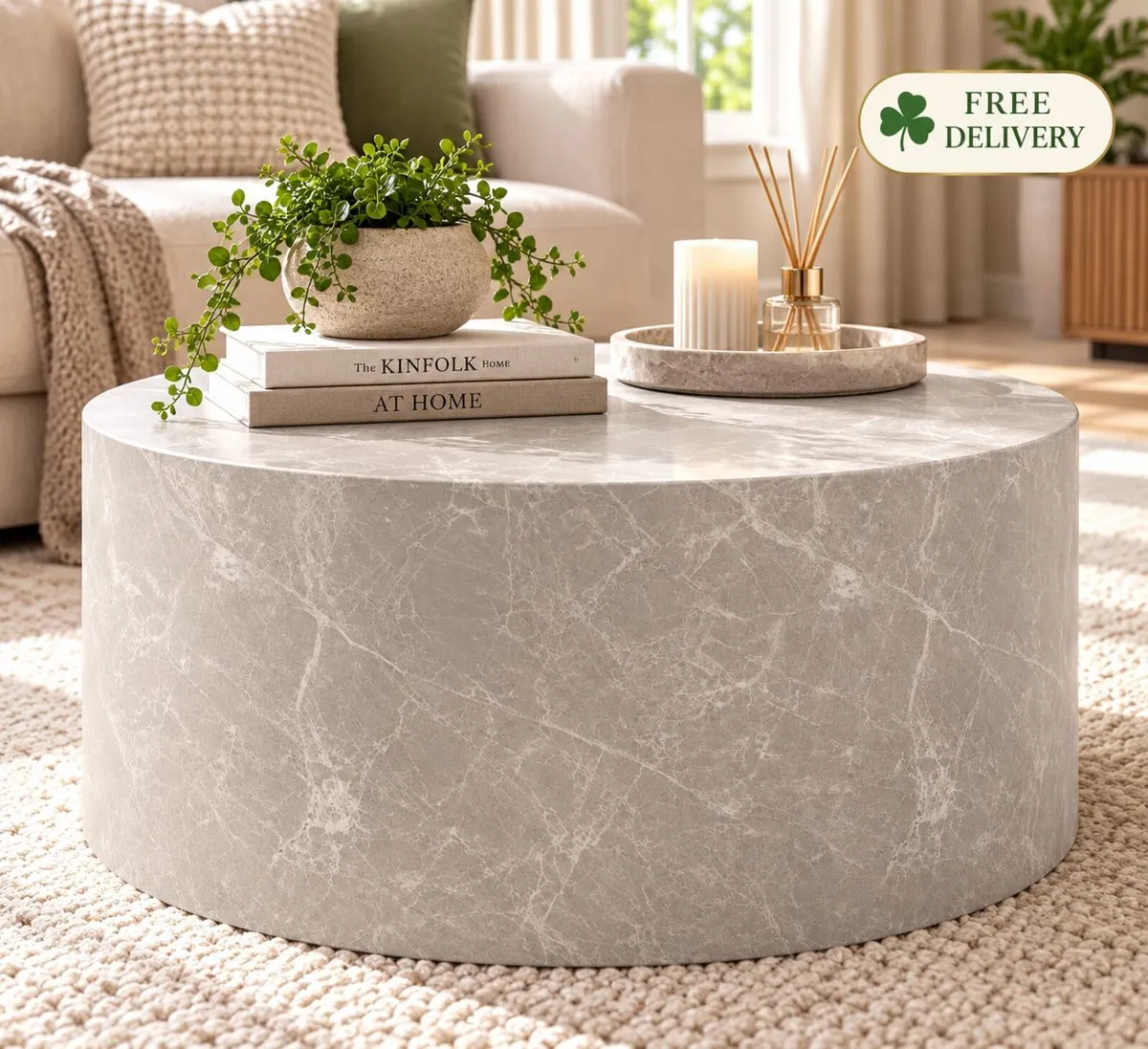 Round Coffee Table 60cm Sand Stone Effect Modern M - Image 2