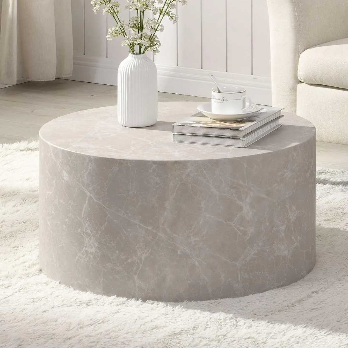 Round Coffee Table 60cm Sand Stone Effect Modern M - Image 4