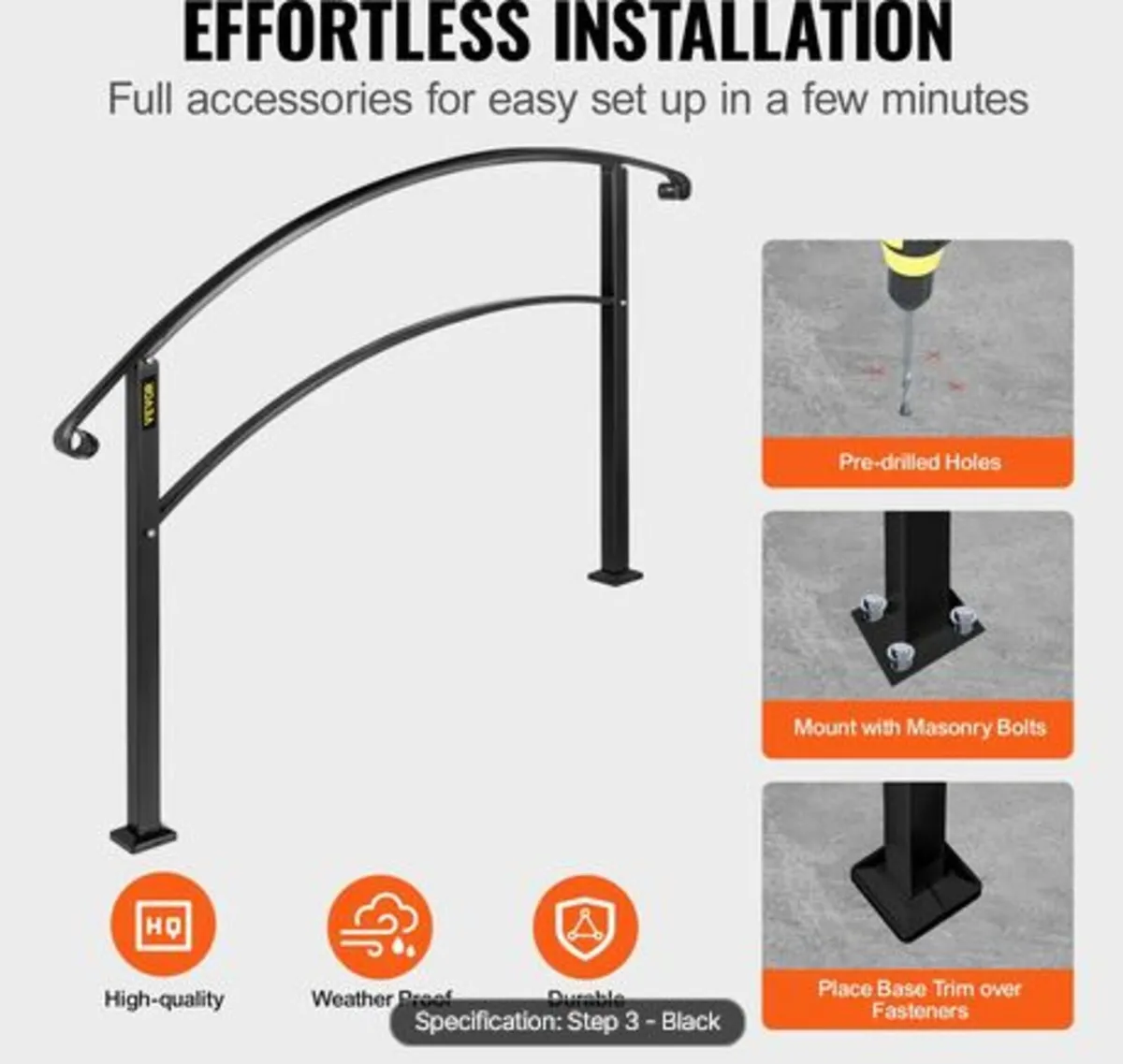 Handrails for Outdoor Steps,Fit 1or3 Steps Outdoo - Image 2