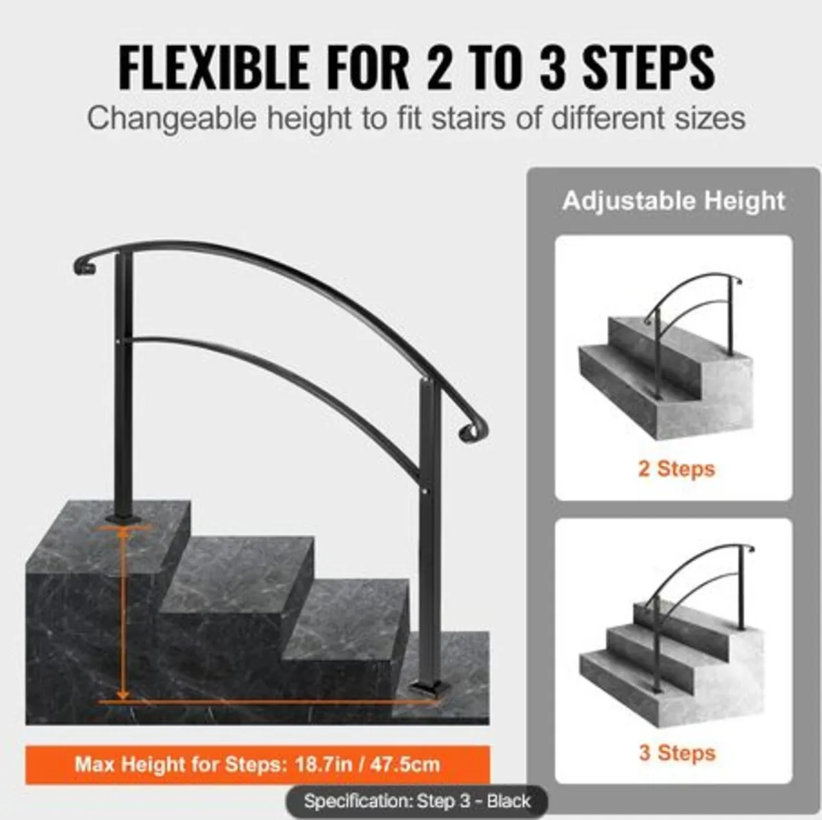 Handrails for Outdoor Steps,Fit 1or3 Steps Outdoo - Image 3