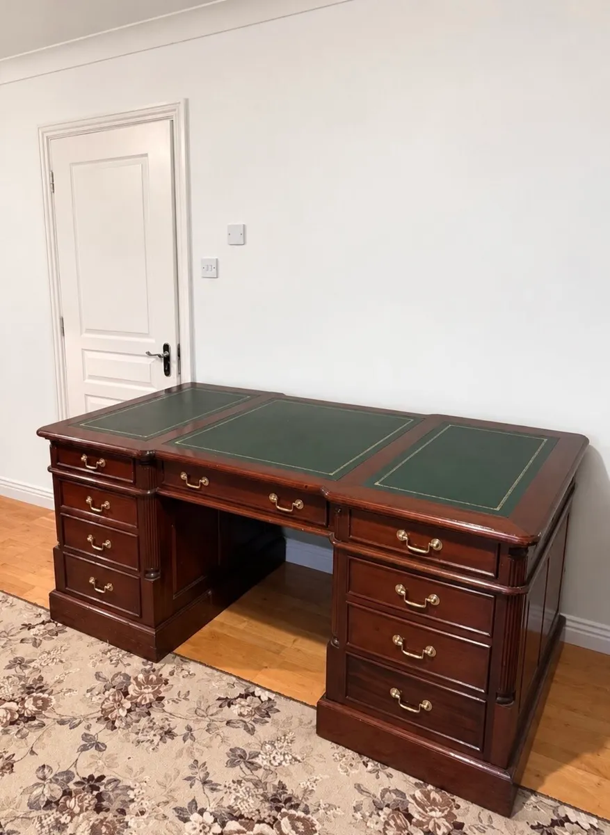 Large Executive Pedestal Desk Green Leather top - Image 3