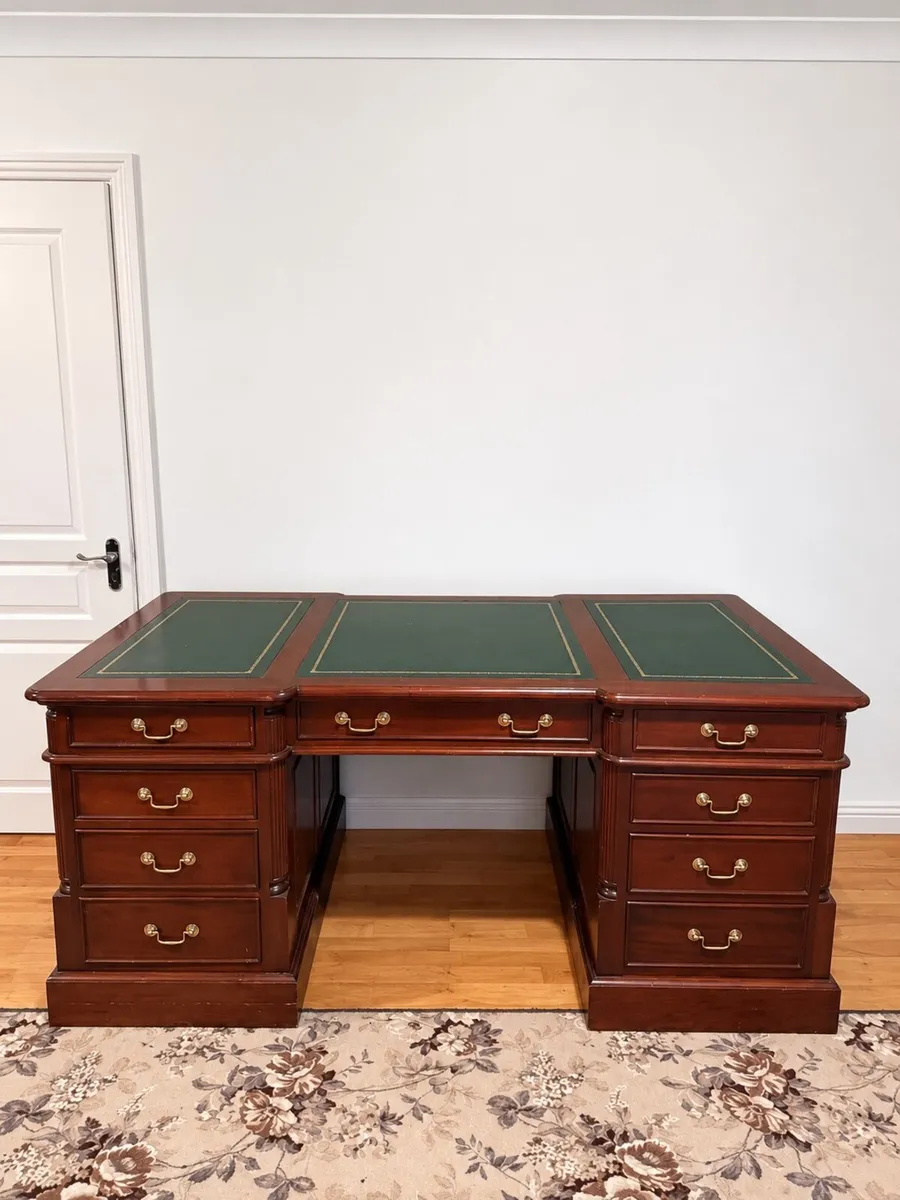 Large Executive Pedestal Desk Green Leather top - Image 1