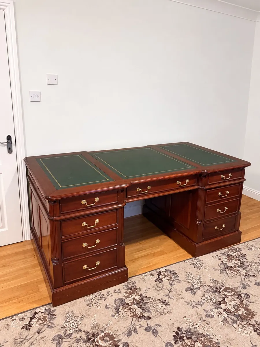Large Executive Pedestal Desk Green Leather top - Image 2