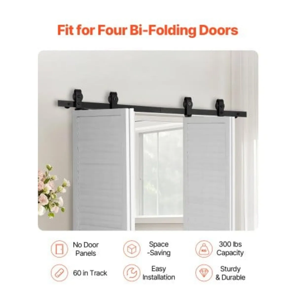 Bi-Folding Sliding Barn Door Hardware Track Kit, 6 - Image 4