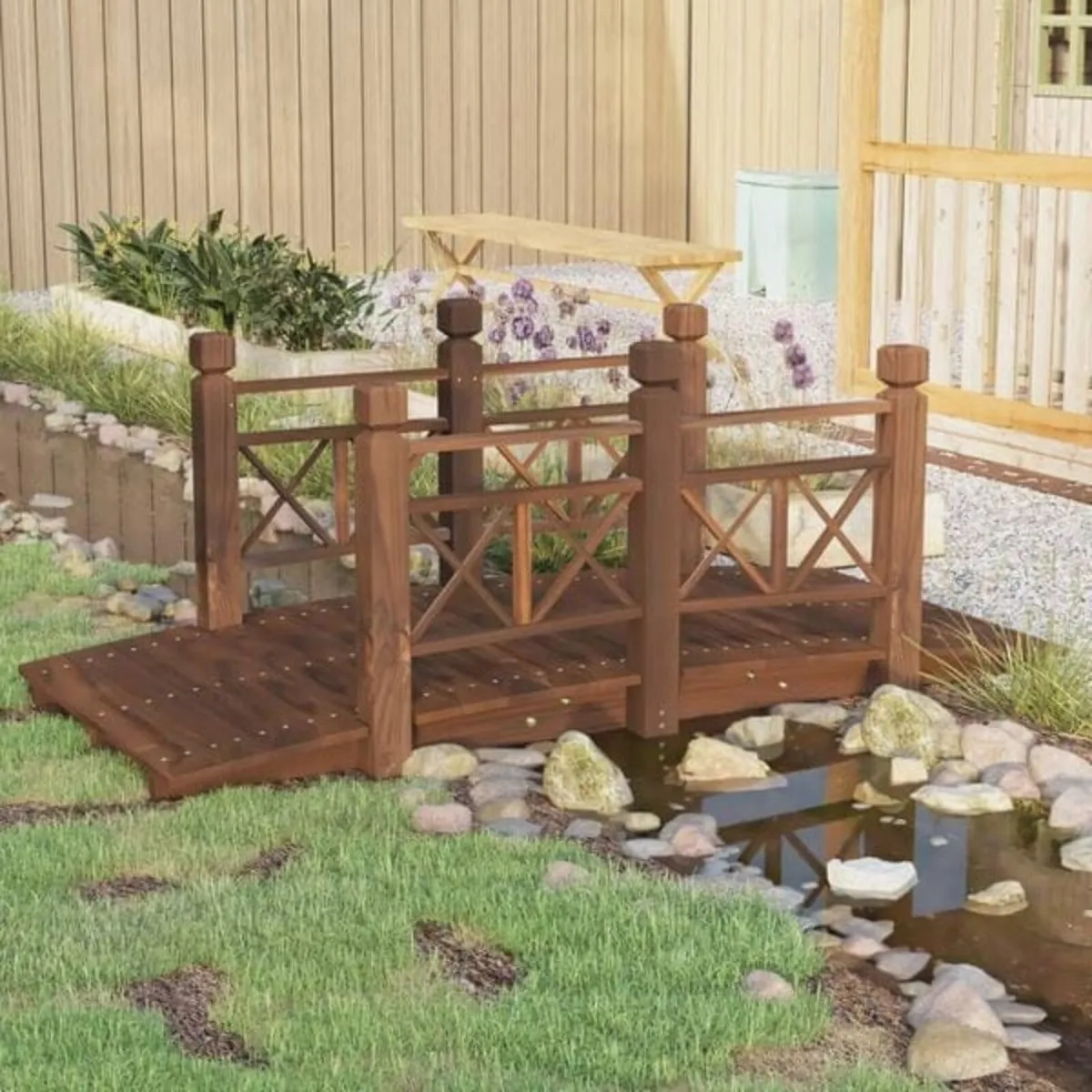 Garden Bridge with Railings 150x67x56cm Solid Wood - Image 2