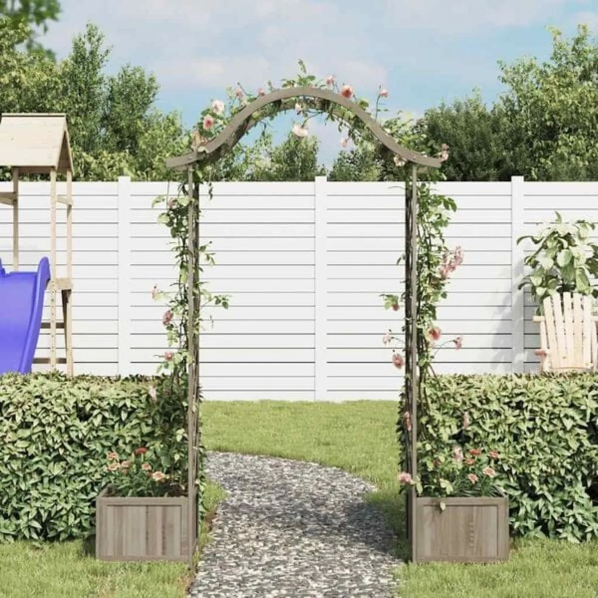 Garden Pergola with Planter Grey Solid Firwood

De - Image 2