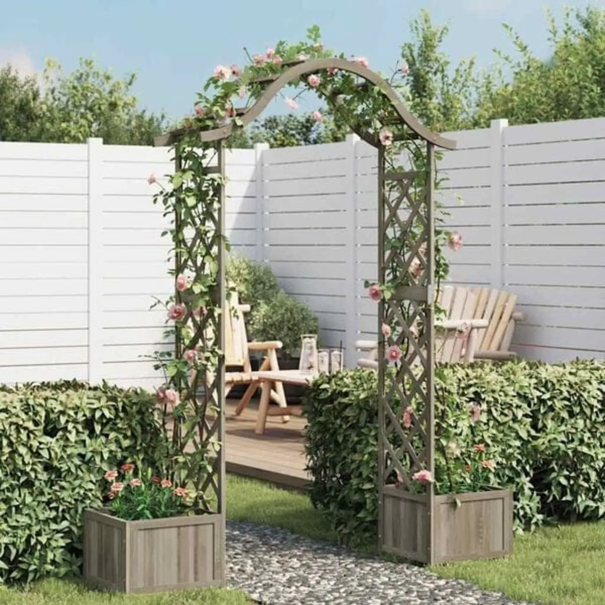 Garden Pergola with Planter Grey Solid Firwood

De - Image 4