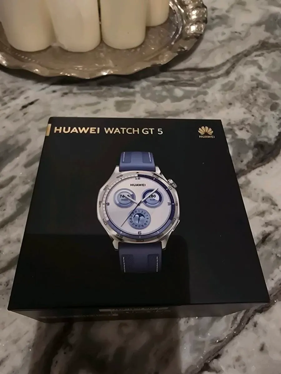 HUAWEI Watch GT 5 - Silver, Blue Woven Nylon Strap - Image 1