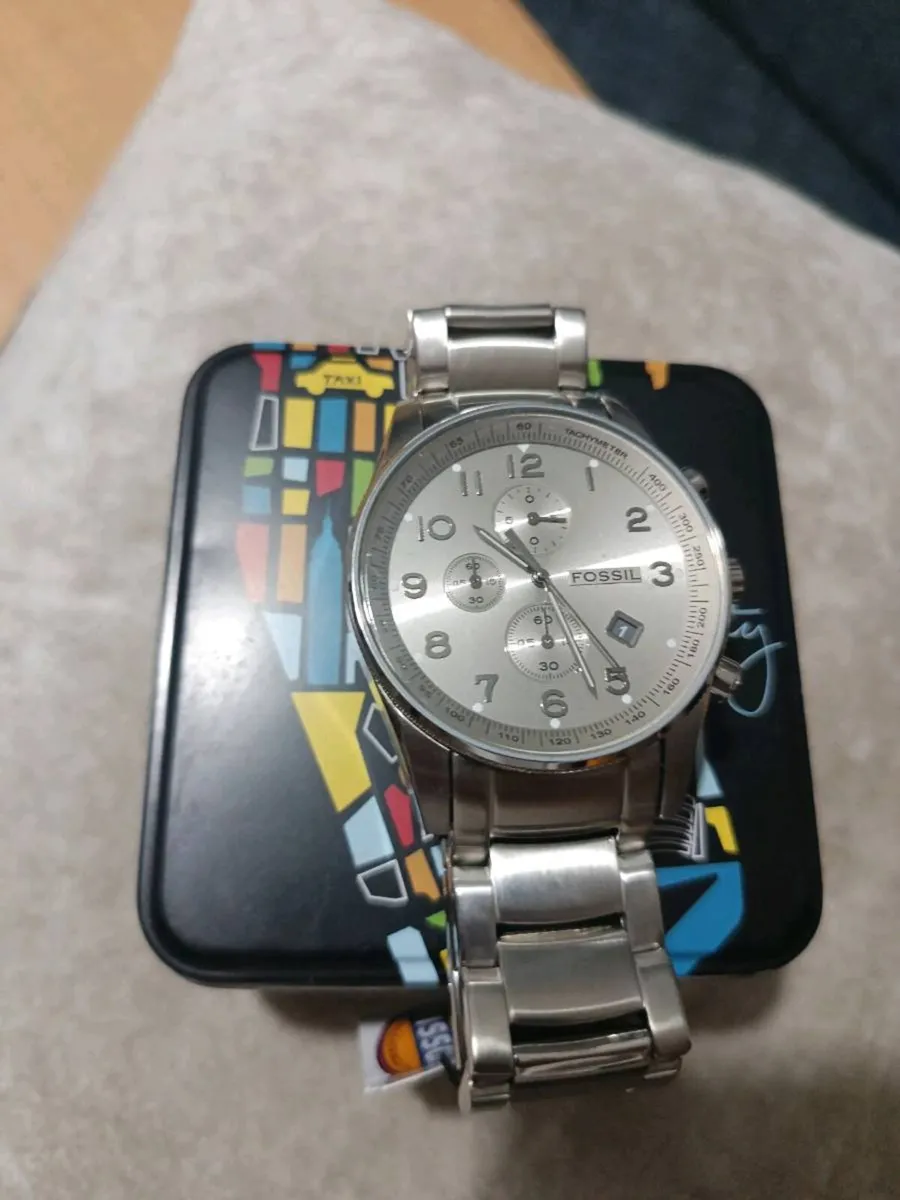 Vintage Fossil Chrono Silver Dial Men's Watch with - Image 4