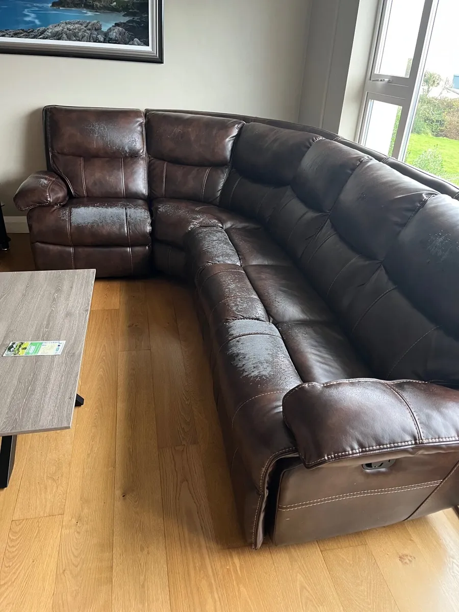 Leather six seater couch with two reclining ends - Image 1