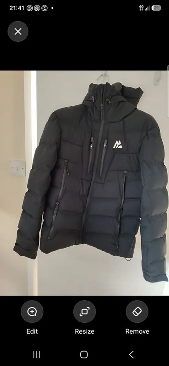 Montirex Black Puffer Jacket Hooded Winter Coat - size S - Image 1