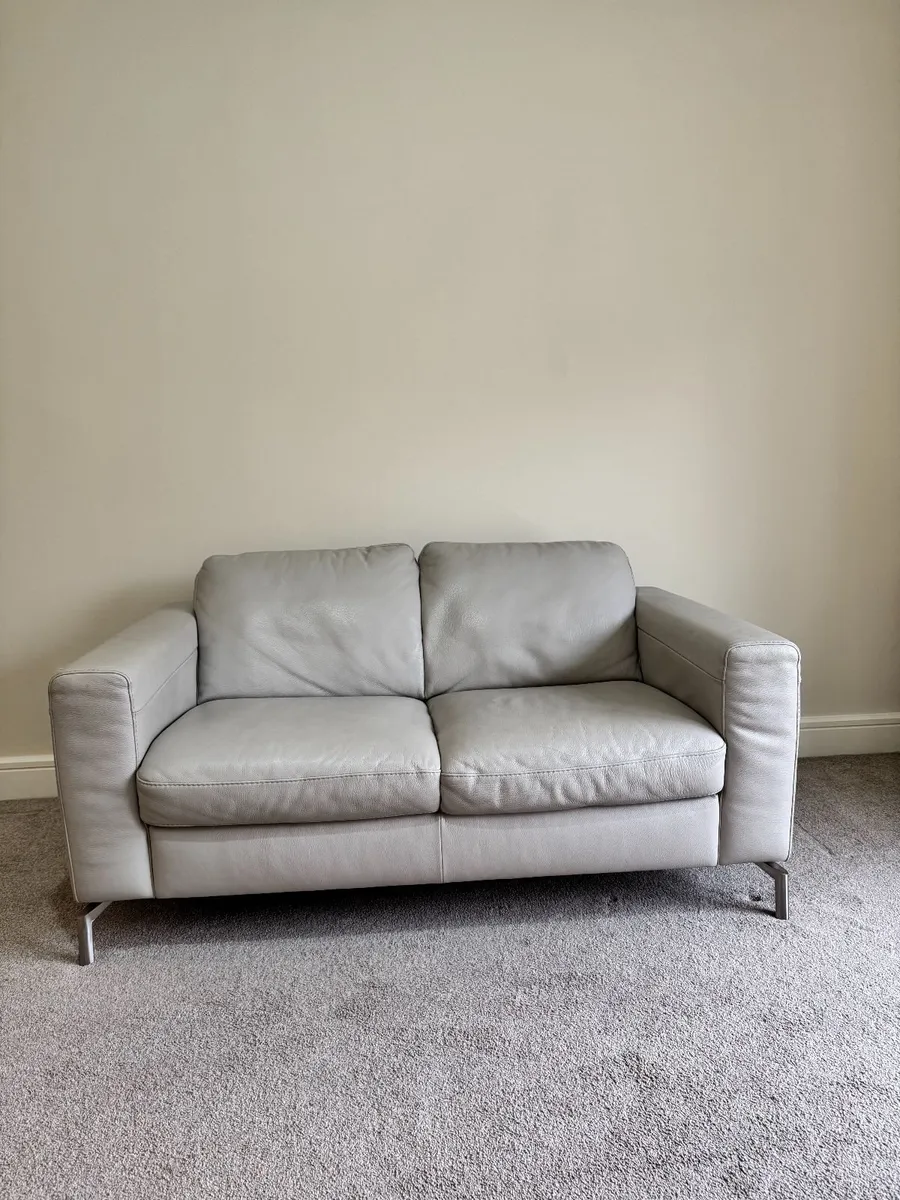 Cream Leather Sofa - Image 1