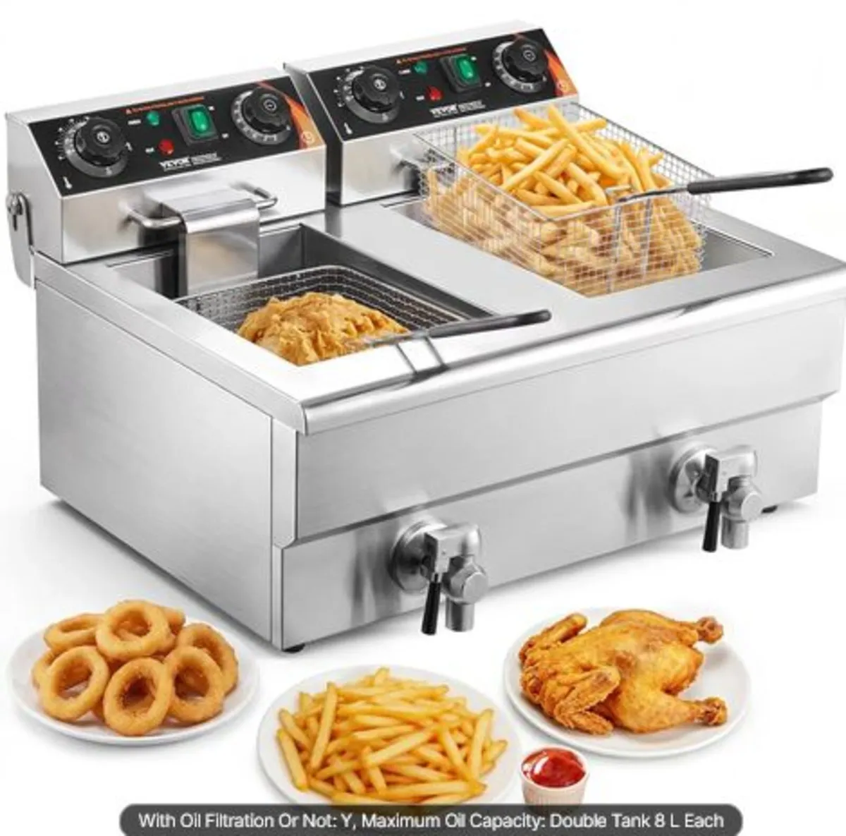 Commercial Deep Fryer, Dual Tank 3000W Electric - Image 1