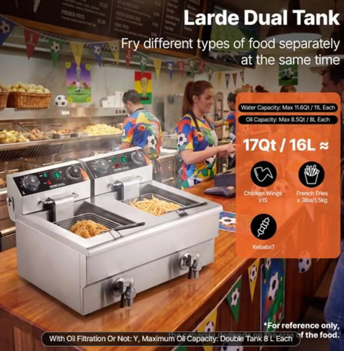 Commercial Deep Fryer, Dual Tank 3000W Electric - Image 3