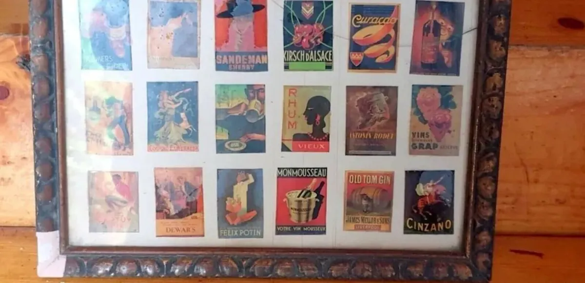 Framed Vintage Alcohol & Beverage Matchbox Labels - Image 4