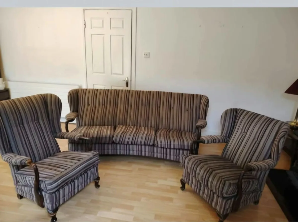 Vintage 3-Piece Suite -Sofa & 2 Wingback Armchairs