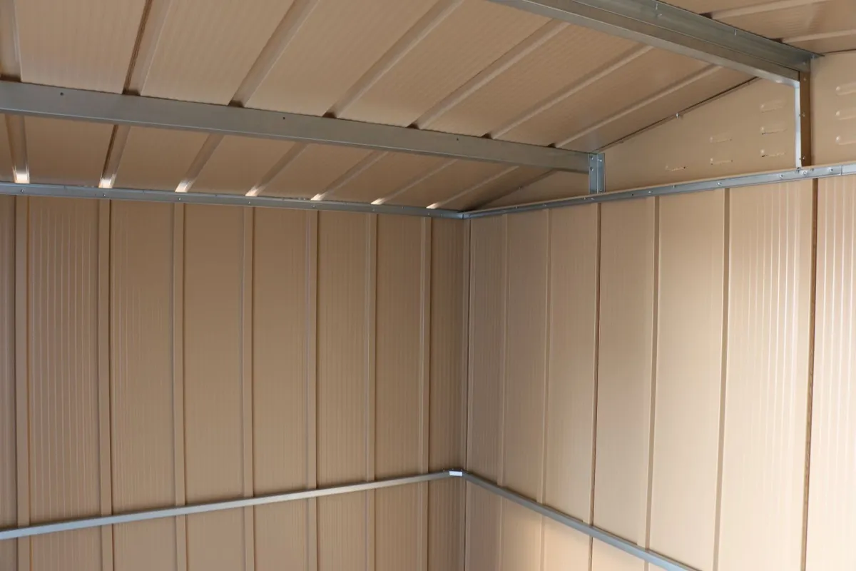 🏡 8x6 TOP STEEL GARDEN SHED – WOOD GRAIN BROWN - Image 2