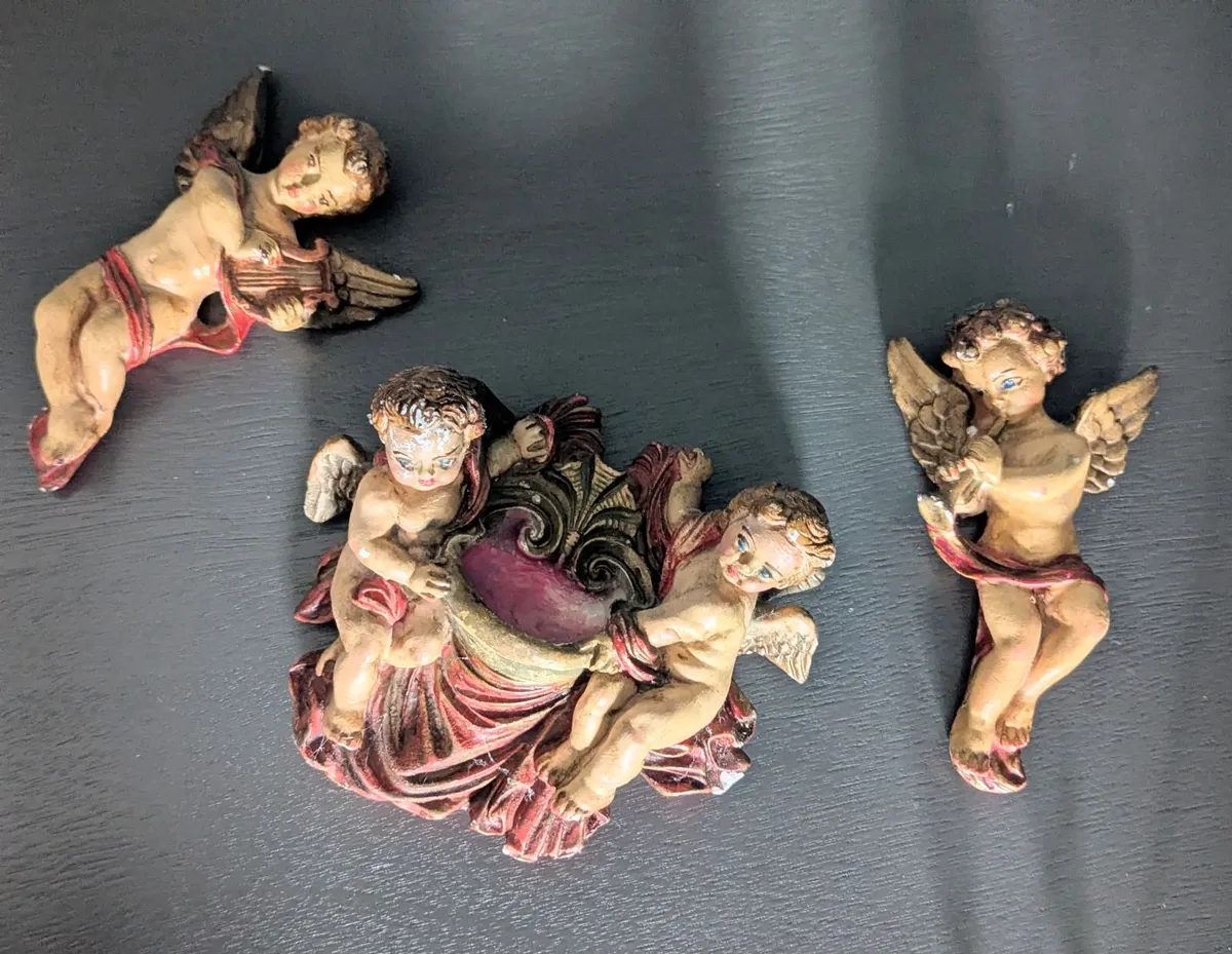 Set of 3 antique Angel holy-water font - Image 1