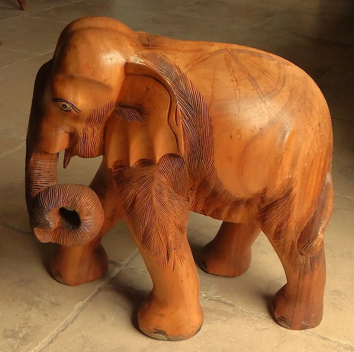 Large Hand Carved Solid Wood Elephant Sculpture - Image 1