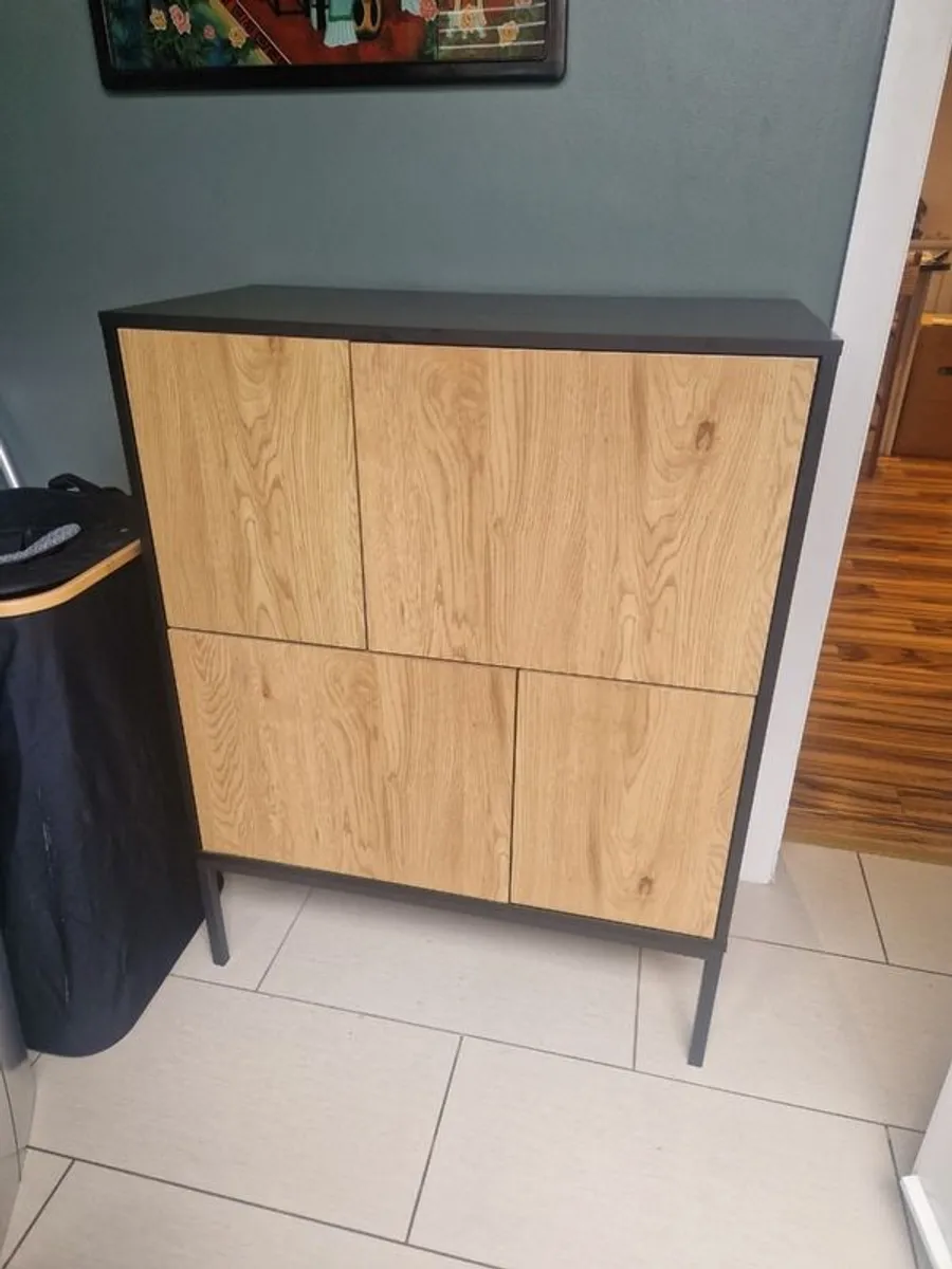 Modern black and oak-effect storage cabinet - Image 1