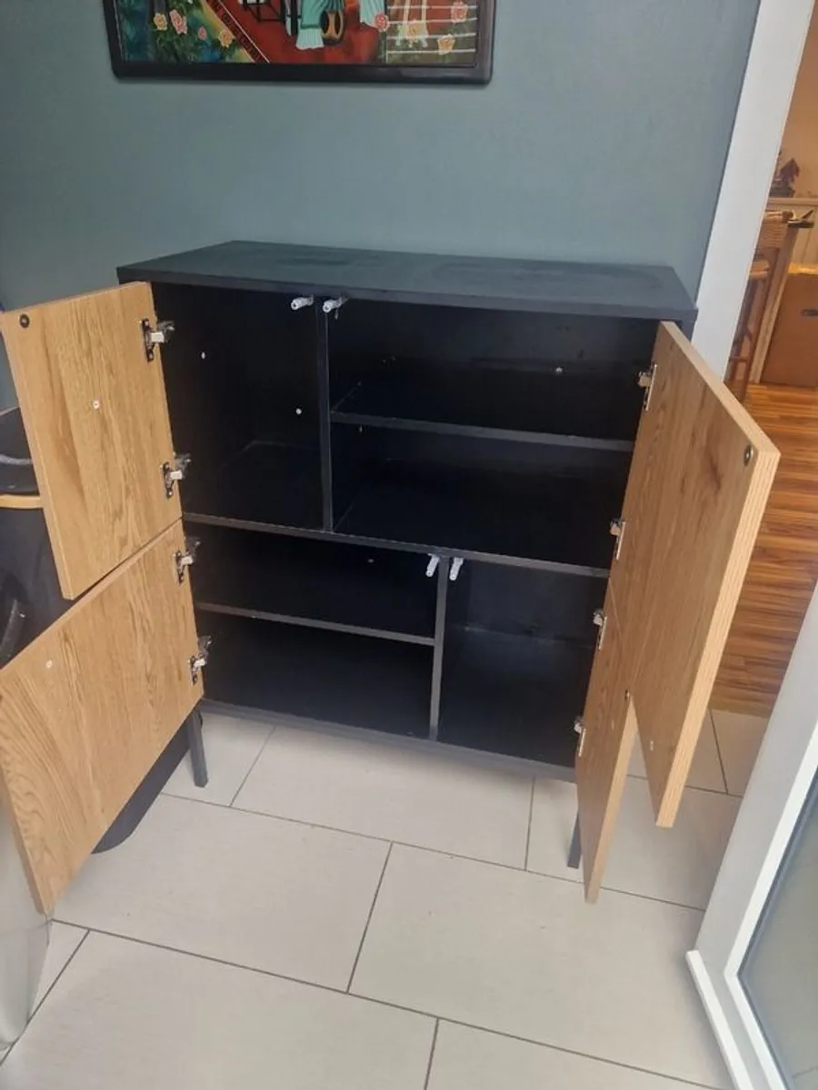 Modern black and oak-effect storage cabinet - Image 2