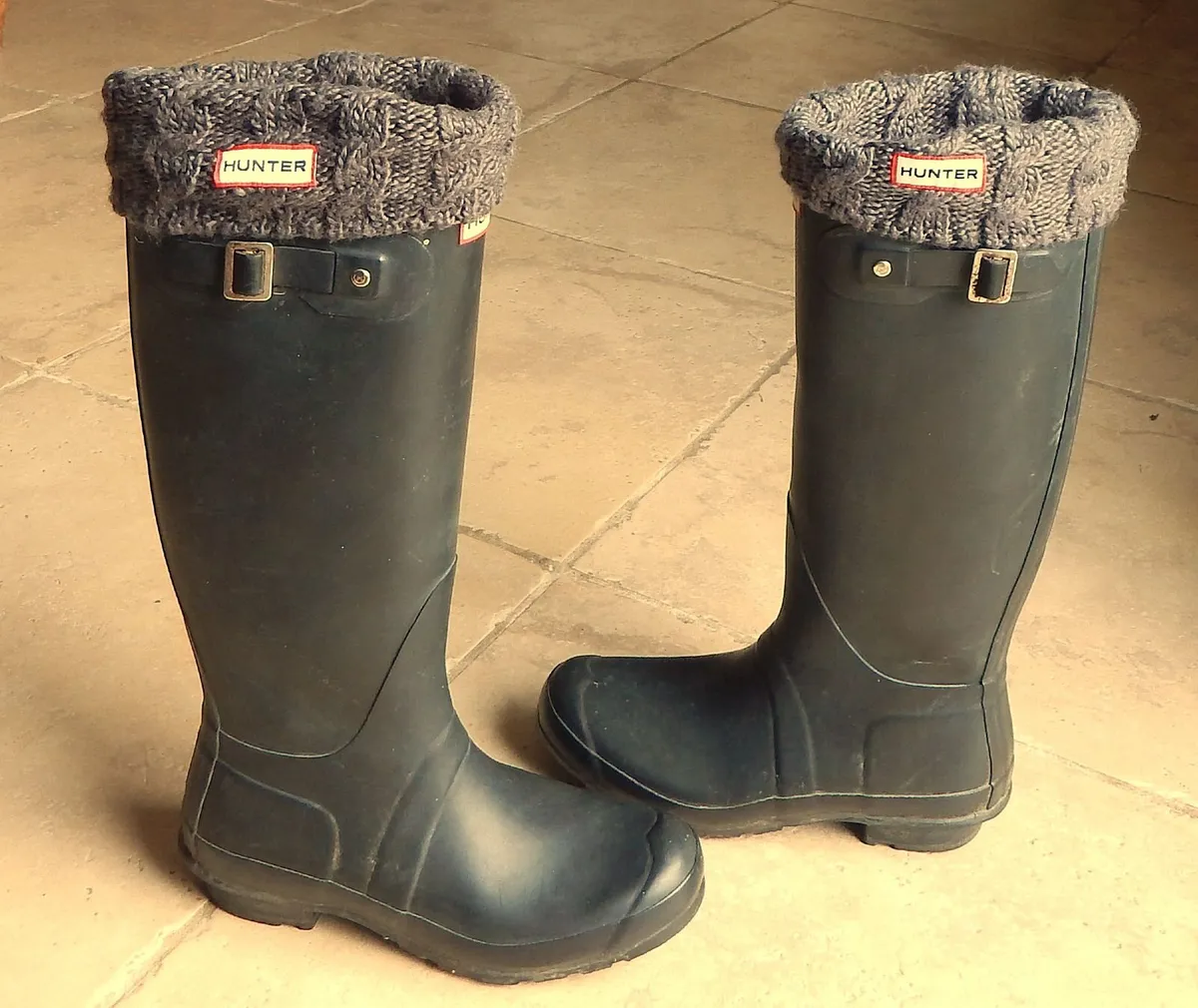 Pair of Hunter Tall Rubber Boots & Cuff Boot Socks - Image 2