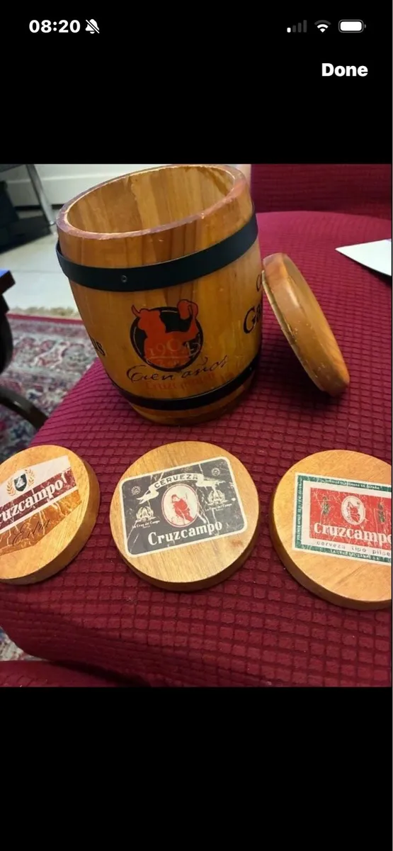 Vintage Cruzcampo Timber Barrel Coasters Set - Image 1