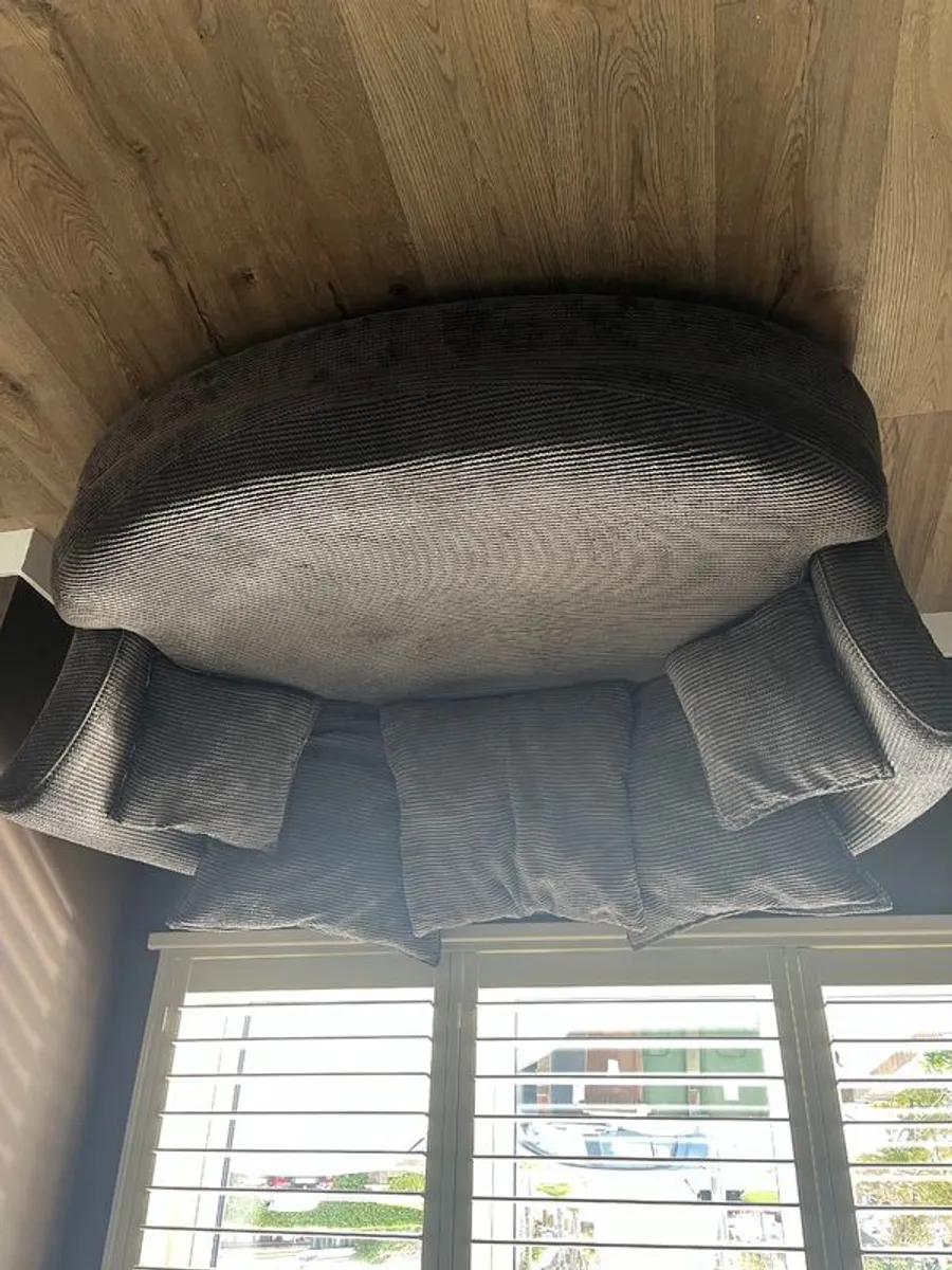 Grey corduroy love chair