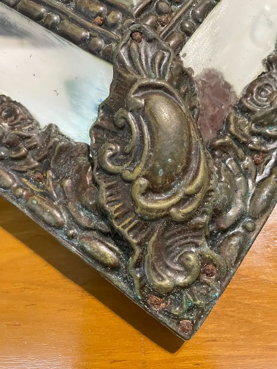 Antique Style Ornate Dutch Brass Repoussé Mirror - Image 4