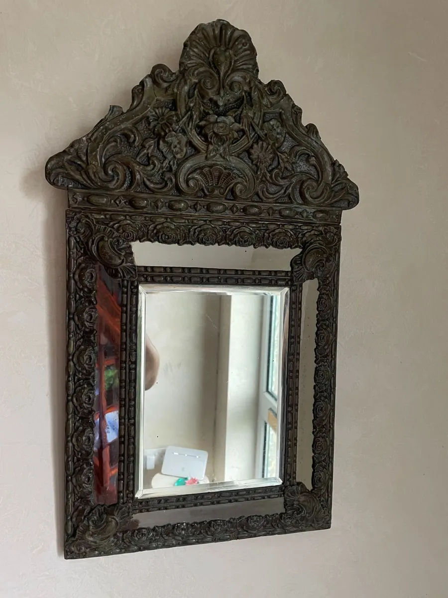 Antique Style Ornate Dutch Brass Repoussé Mirror - Image 1