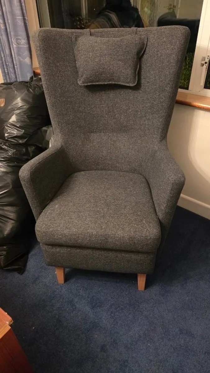 : IKEA OMTANKSAM Wingback Armchair : Nordvalla Dark Grey