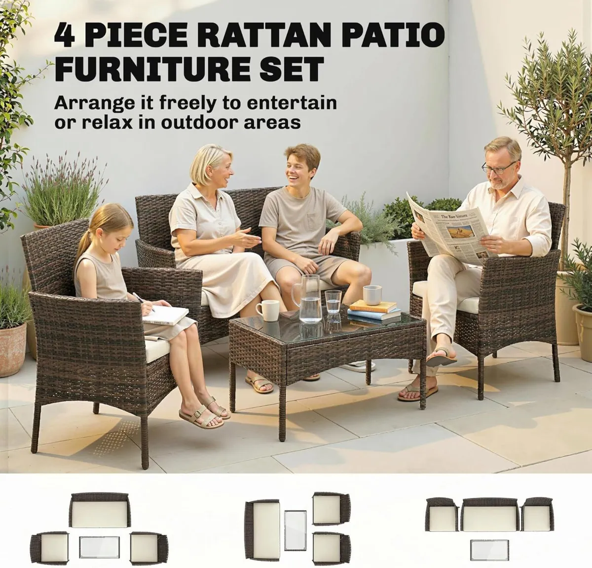 Rattan 4 Piece Outdoor Garden Sofa Set - Image 4