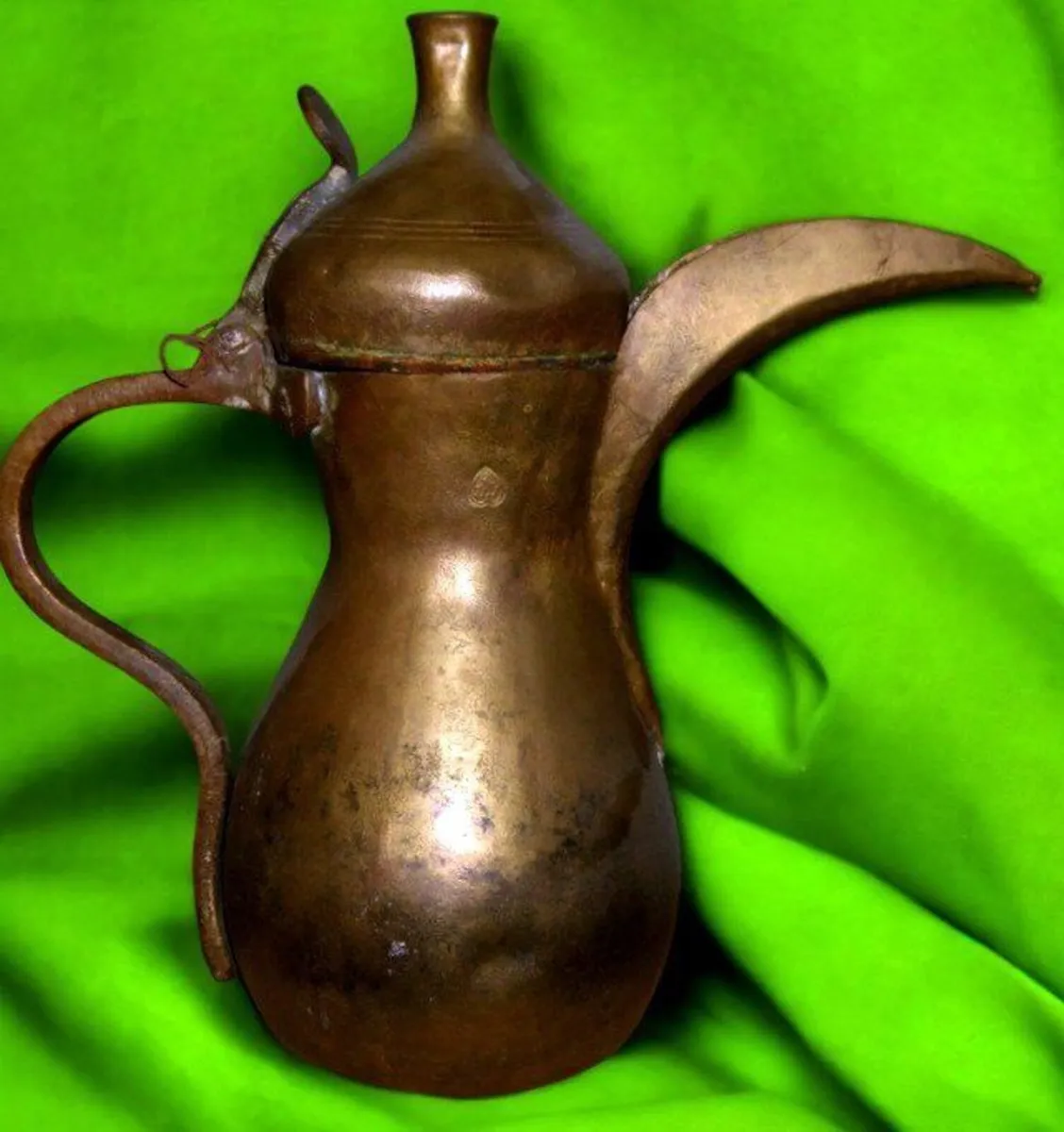 Antique Arabic Brass Dallah Coffee Pot-Signed - Image 1