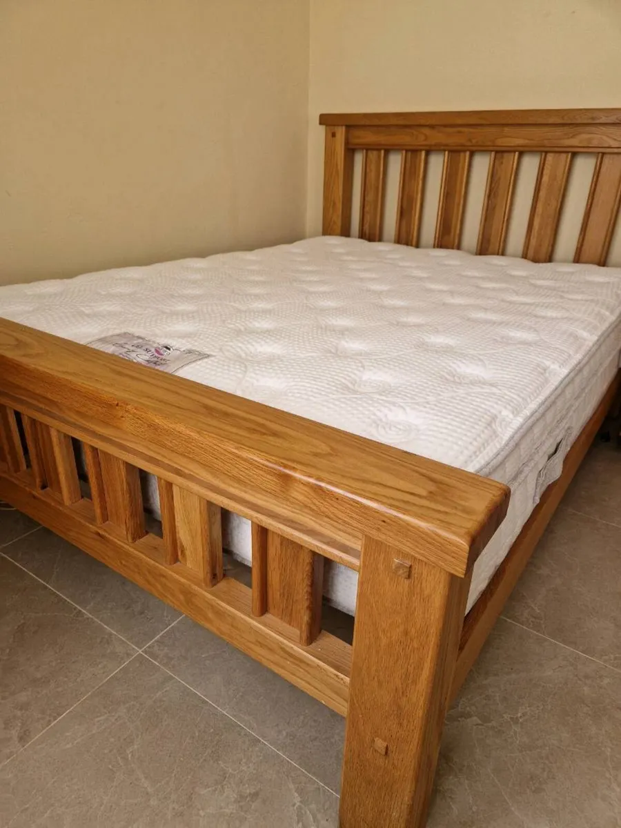 Oak king size bed and mattresses 5 months - Image 1
