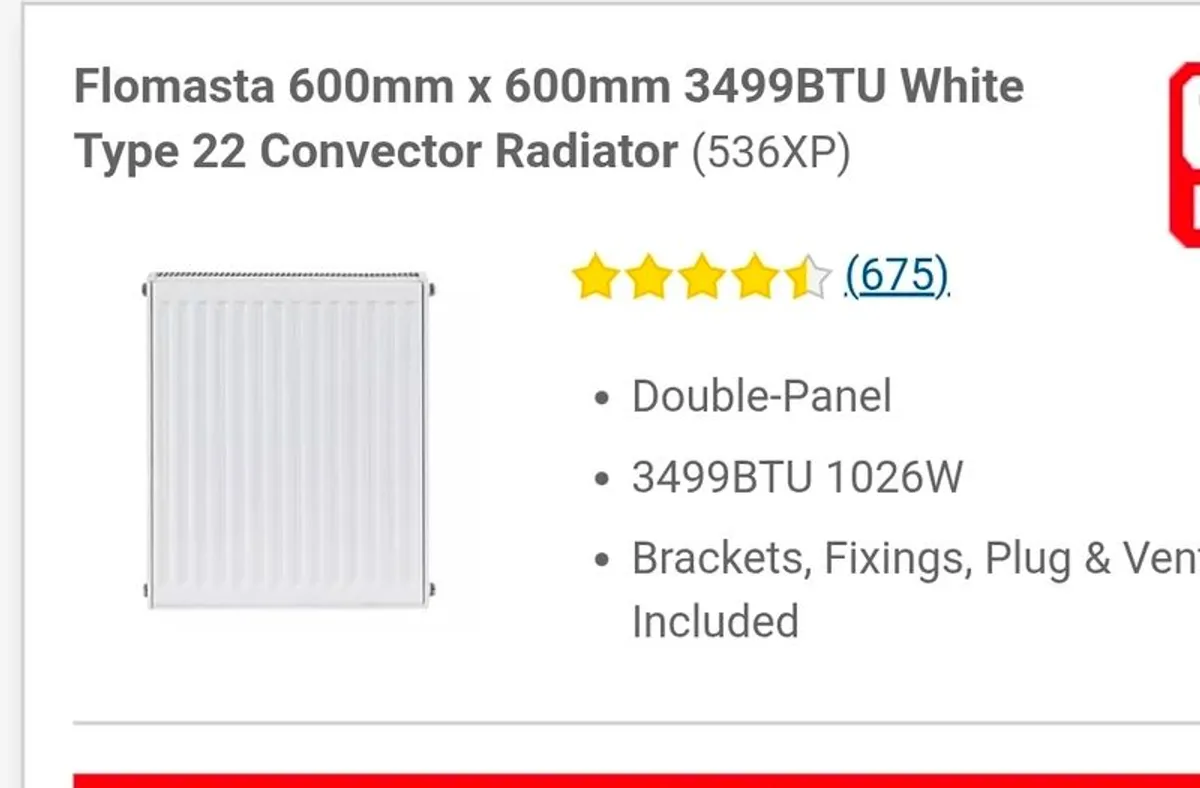 Flomasta 600x600 T22 Steel Panel Radiator - Image 2