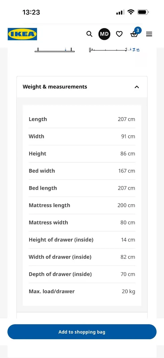Day-bed w 2 drawers/2 mattresses, white - Image 4