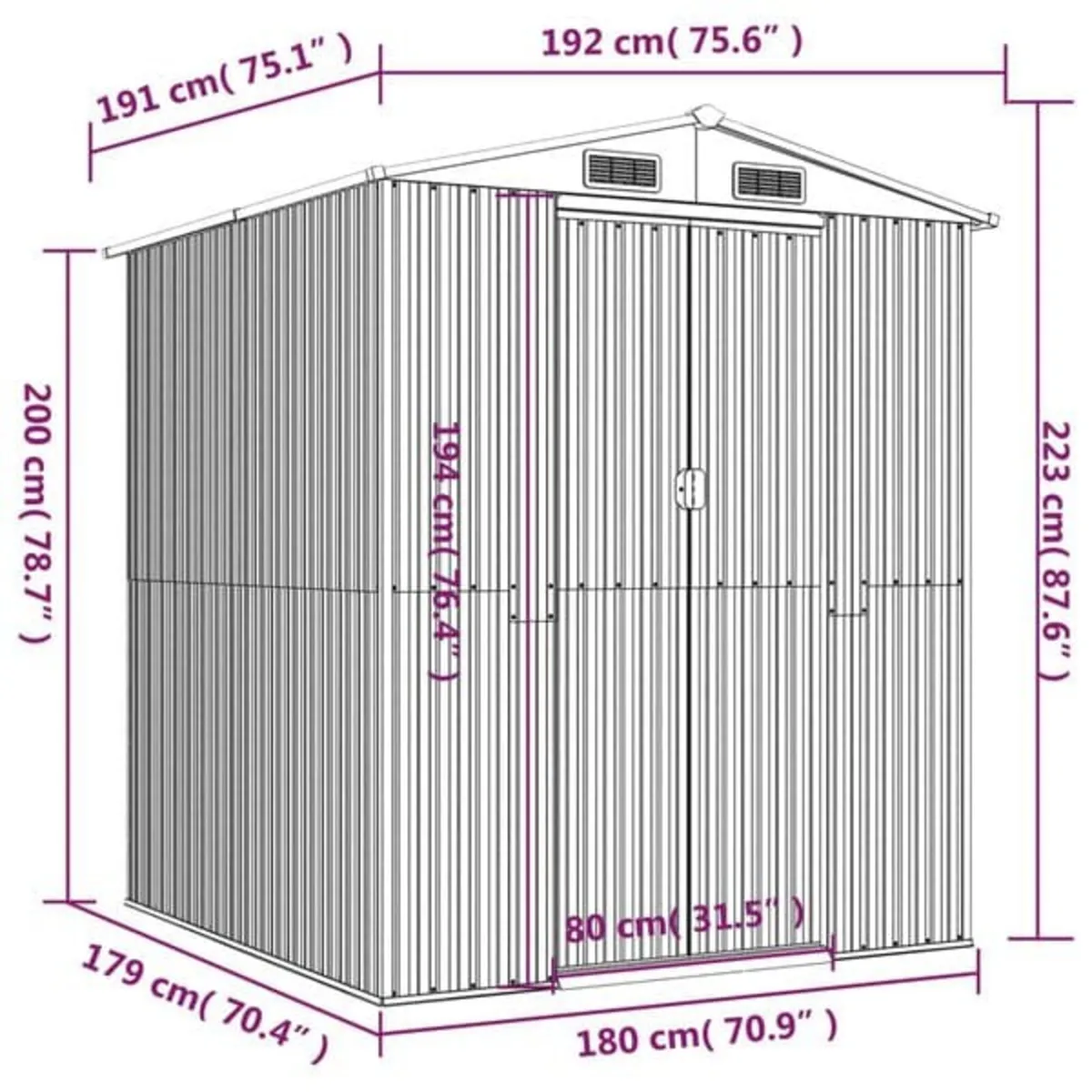 Garden Shed Light Grey 192x191x223 cm Galvanised S - Image 4