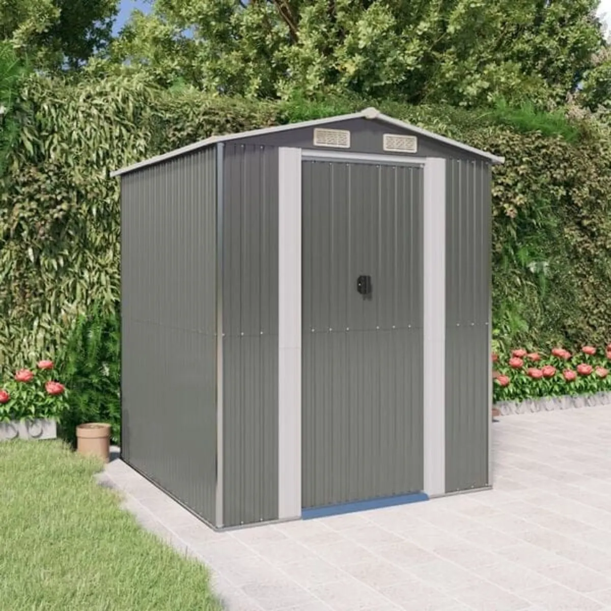 Garden Shed Light Grey 192x191x223 cm Galvanised S - Image 2