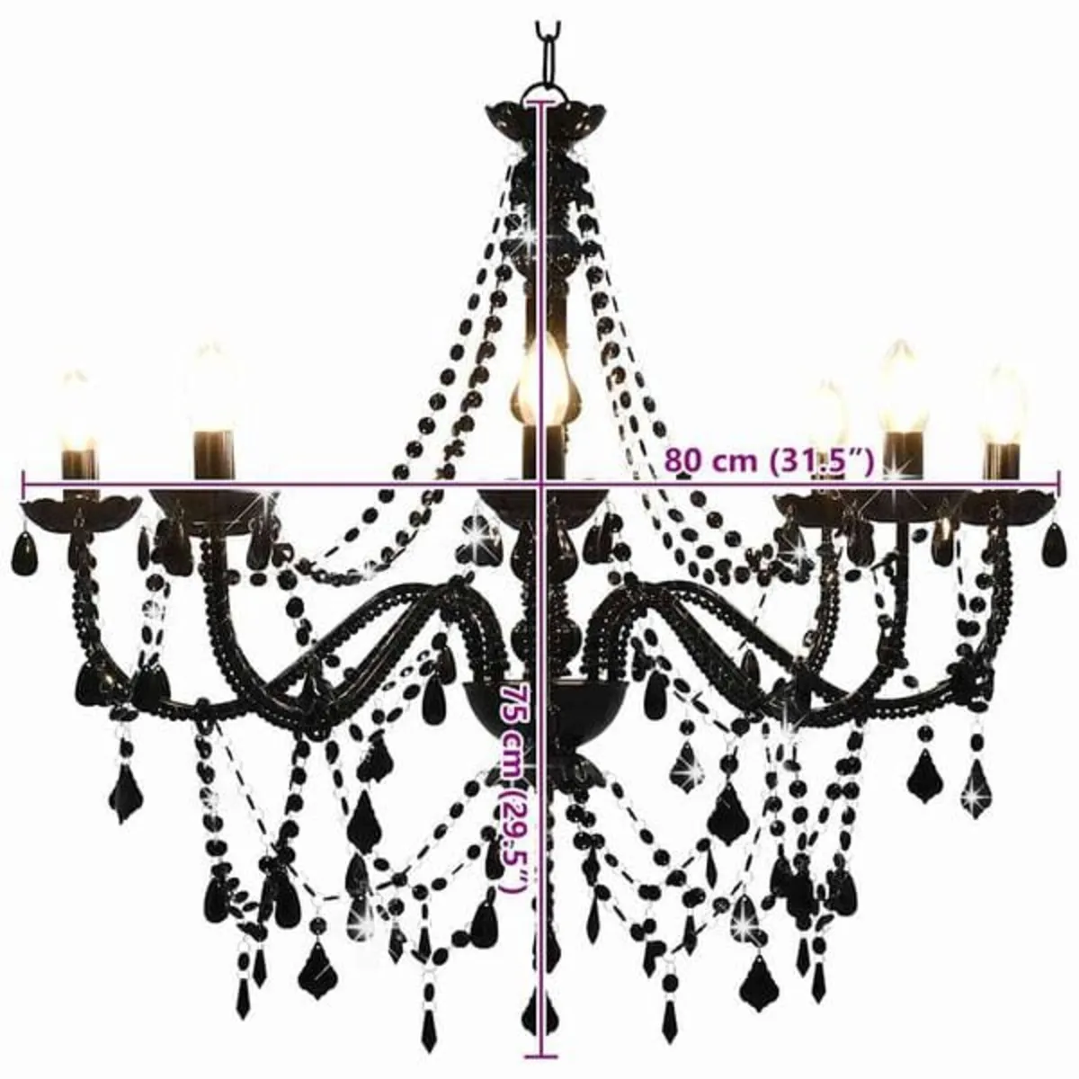 Chandelier with Beads Black 8 x E14 Bulbs

Descrip - Image 4