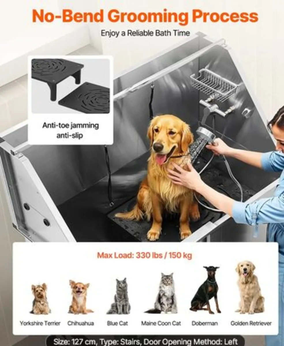 Stainless Steel Dog Washing Station, 127 cm Pet - Image 3