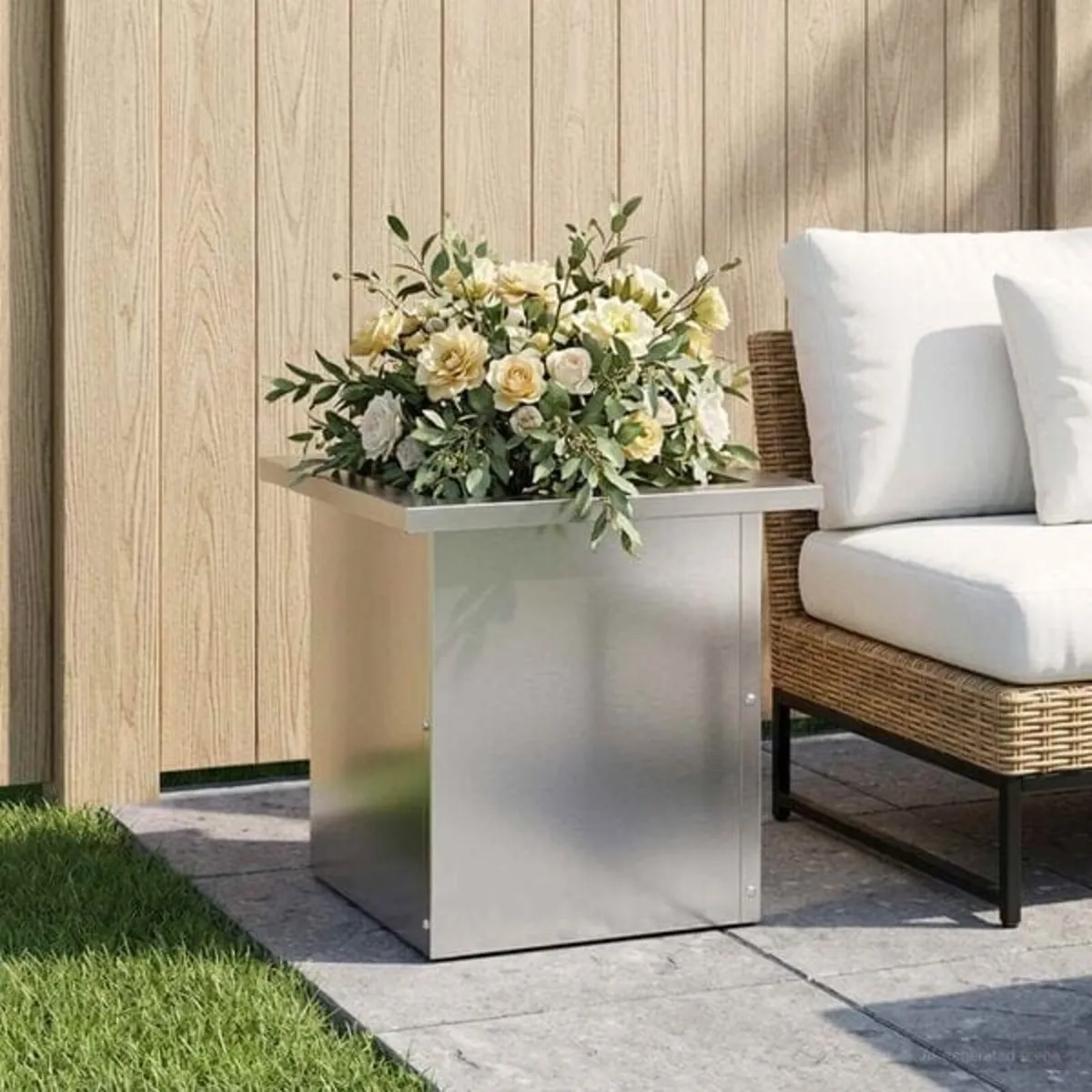 Garden Planter with LED Silver 30 x 30 x 30 cm Gal - Image 4