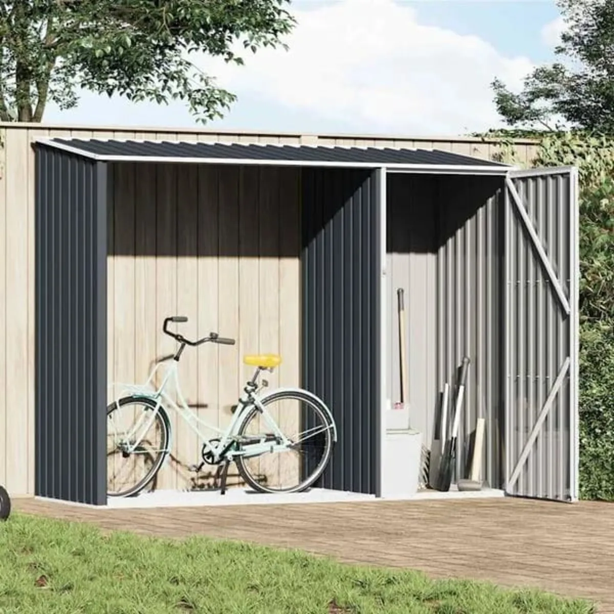 Garden Firewood Shed Anthracite 245x98x159 cm Galv - Image 3