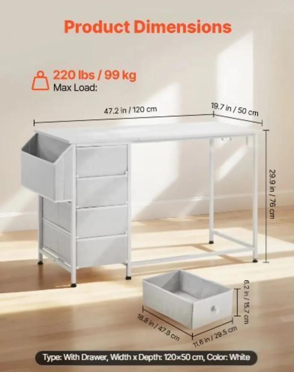 Computer Desk with Fabric Drawers, 120 cm - Image 2