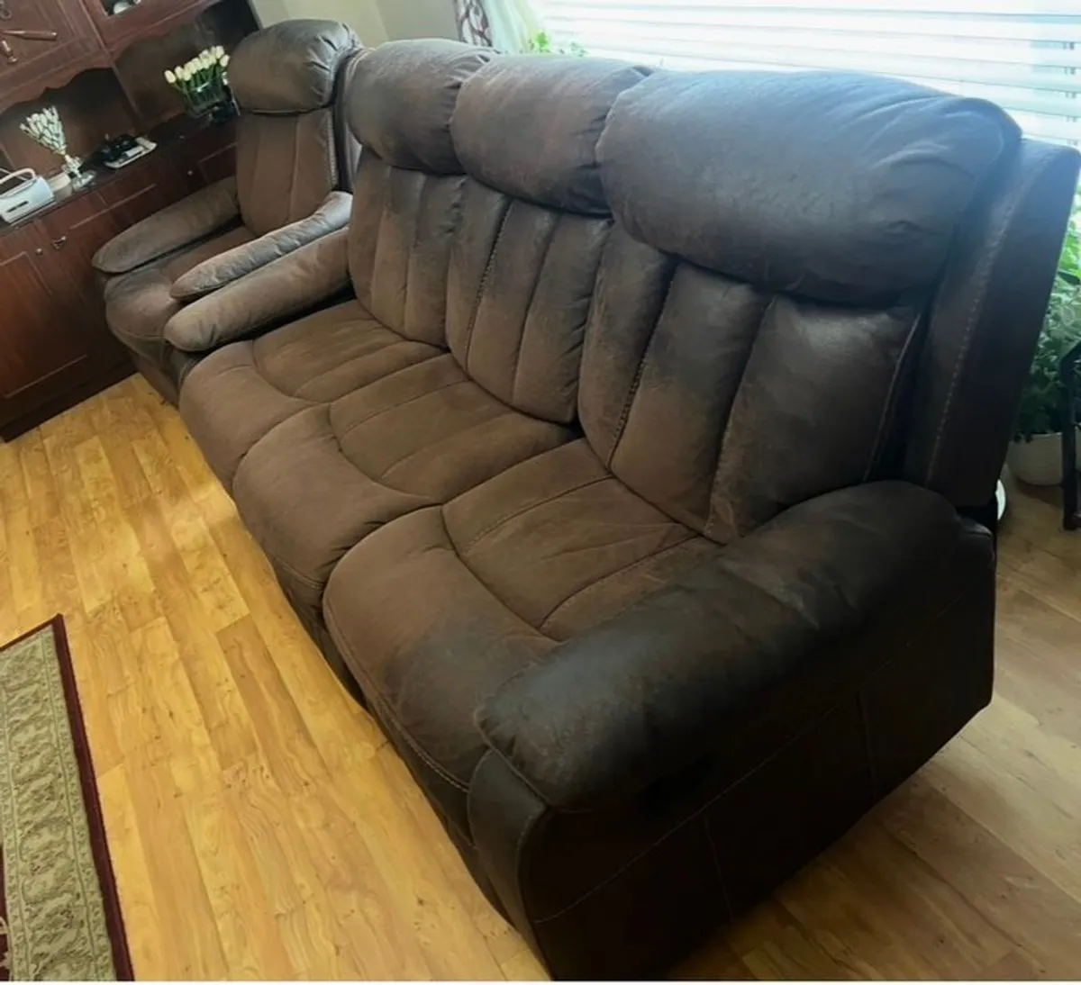 3 seater brown recliner sofa - Image 2