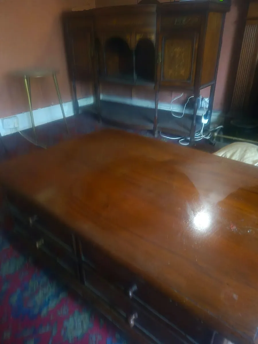 Large Wooden Coffee Table with Drawers