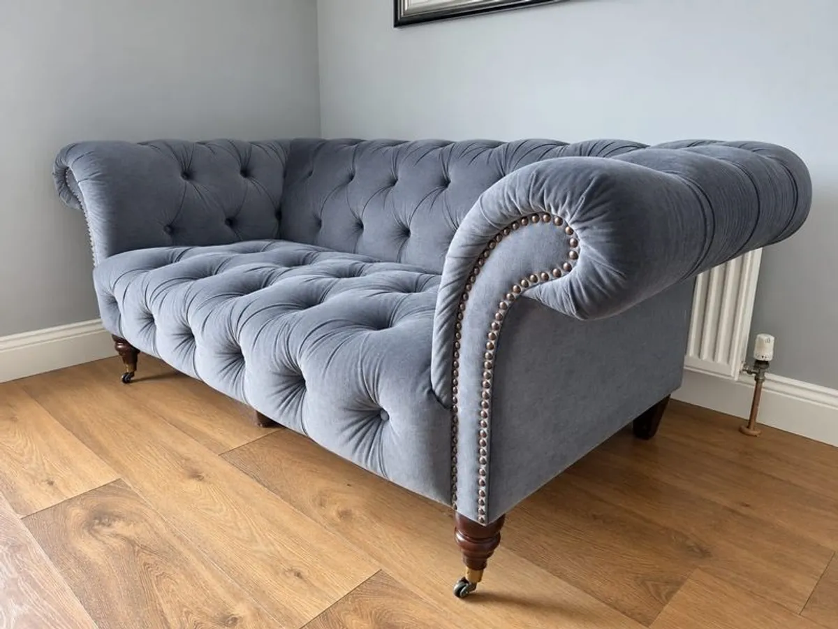 Grey Velvet Chesterfield Sofa - Image 1