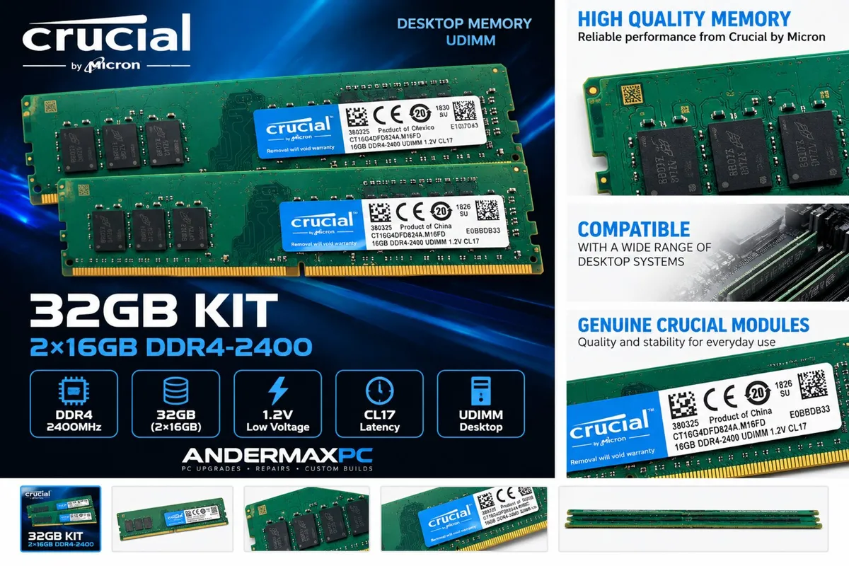 Crucial 32GB DDR4-2400 RAM Kit (2×16GB) – Desktop - Image 1