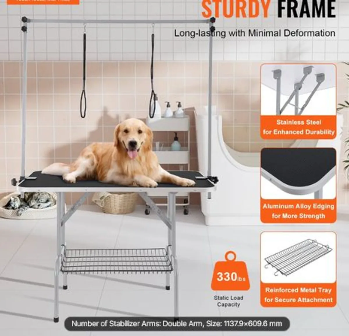 Pet Grooming Table Two Arms with Clamp, 117cm Dog - Image 3