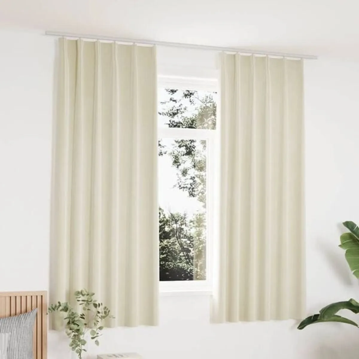 Blackout Curtains 2 pcs with Hooks Velvet Cream 14 - Image 4